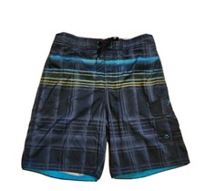 Speedo Mens Blue Hairline Striped Drawstring Waist Swimming Trunks Shorts Medium