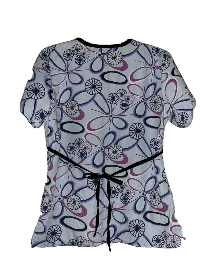 Black Star Women’s Scrub Top  Extra Small Blue Floral Tie Waist Nurse Medical - Image 3 of 3