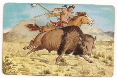 1956 Pack-O-Ten  Native American Indian Trading Card #7 Blackfeet Buffalo Hunter