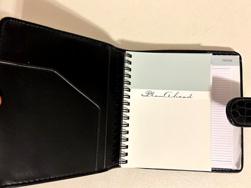 Plan Ahead Planner Organizer Black Croc Leather Spiral Binder 6" x 5" NEW - Picture 2 of 5