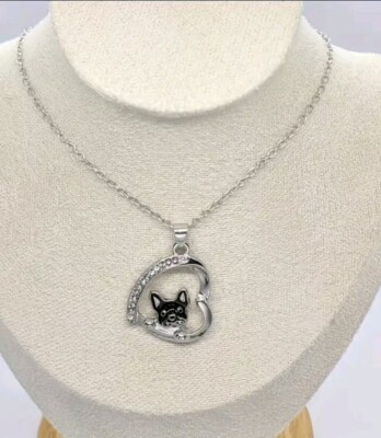  Cadena Casual Con Corazón Plateada Y Perro Negro Mascota Regalo Unisex 