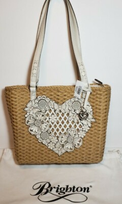BRIGHTON TIVOLI TRELLIS WYLD HEART 3D LEATHER APPLIQUE FLORAL HANDBAG NWT $320