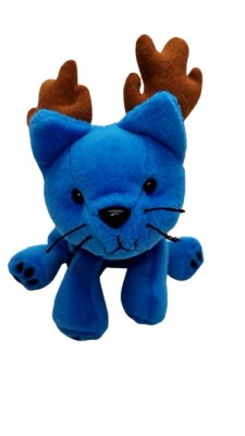 Vintage PetCo Paw Pals Holiday Reindeer Mews Blue Kitty Cat Stuffed Plush Xmas