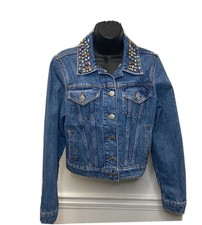 Maje Embellished Gem Collar Denim Jacket Eu 36 Us Small