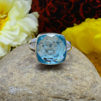 Spectacular Swiss Blue Topaz Gemstone 925 Sterling Silver Handmade Ring ...