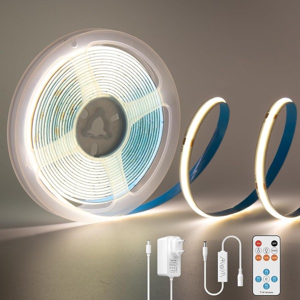 COB LED Streifen 3 M Neutralweiß 4000 K Dimmbar 24 V Fernbedienung Netzteil-image