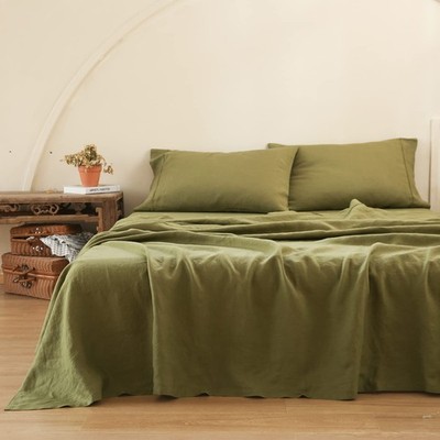 Simple&Opulence 100% Pure Linen Sheet Set Queen Size, Natural French Flax Sol...