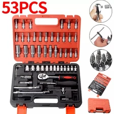 1/4in 3/8in Drive 53Pcs SAE and Metric Mechanics Tool Set and Ratchet Socket Set