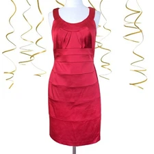 JAX Red Satin Sleeveless Sheath Dress Size 10 Holiday Cocktail Party Sleeveless