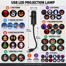 LED USB Projector Light Halloween  Christmas 3/4/6/12 Patterns Holiday Decor US