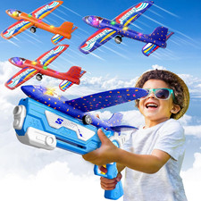3 Pack Airplane Launcher Toys, 2 Flight Modes LED Foam Plane Toy for Boys, Outdo