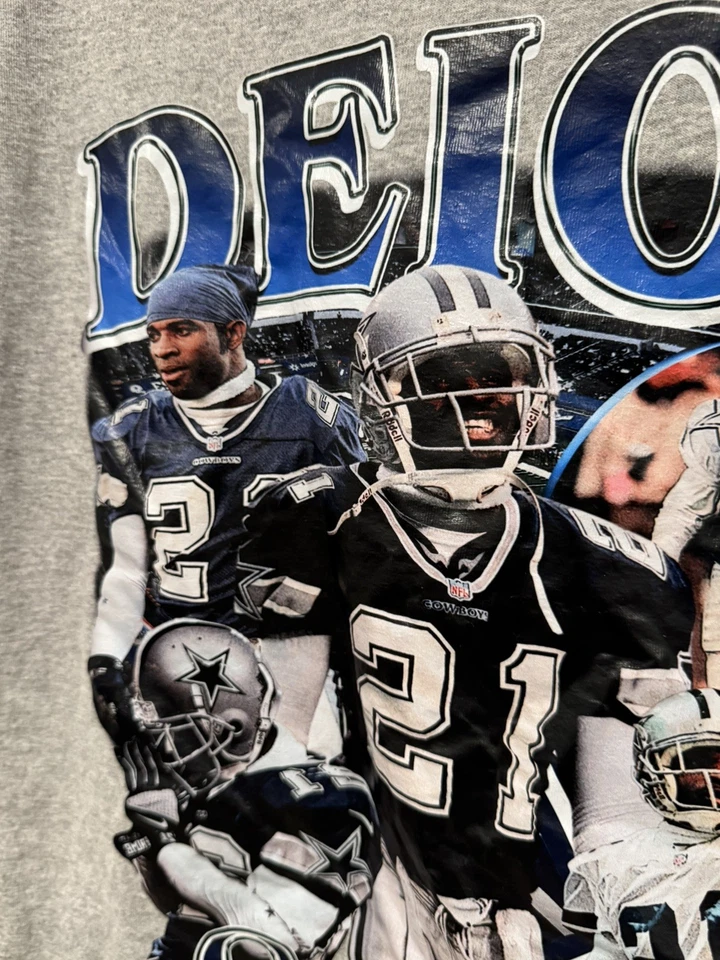 Camiseta Para Hombre NFL Dallas Cowboys Deion Sanders Gris Grande Gráfico Camiseta Foto 3 de 4