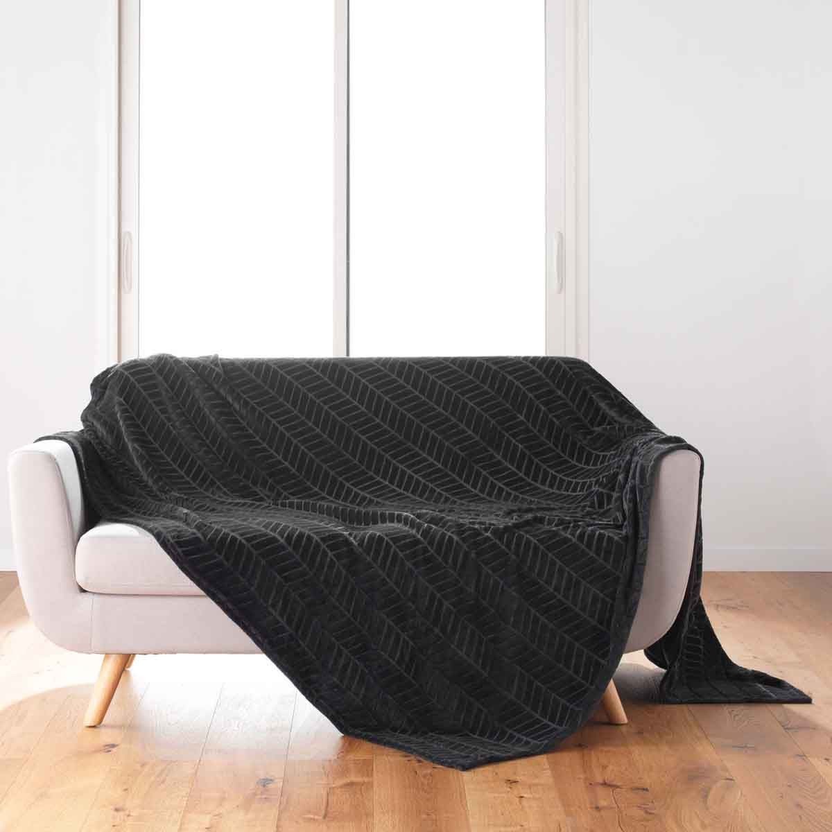Plaid flanelle Arya noir 180x220cm pour lutter contre le froid