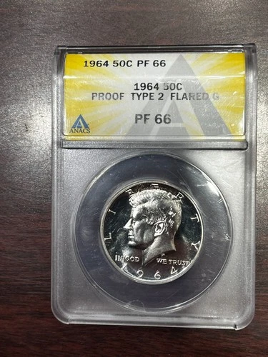 PF66 1964 Kennedy Half Dollar Proof Type 2 Flared G ANACS