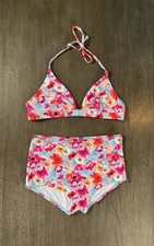 Victoria  s Secret Swimsuit Bikini Set Blue Neon Floral XL/L NWOT