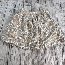 Talbots Cream and Brown Floral A-Line Cotton Skirt Size 8