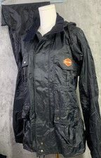 VTG Harley Davidson Rainsuit Jacket Pant Set Blk Hood Pockets Corduroy Sz S