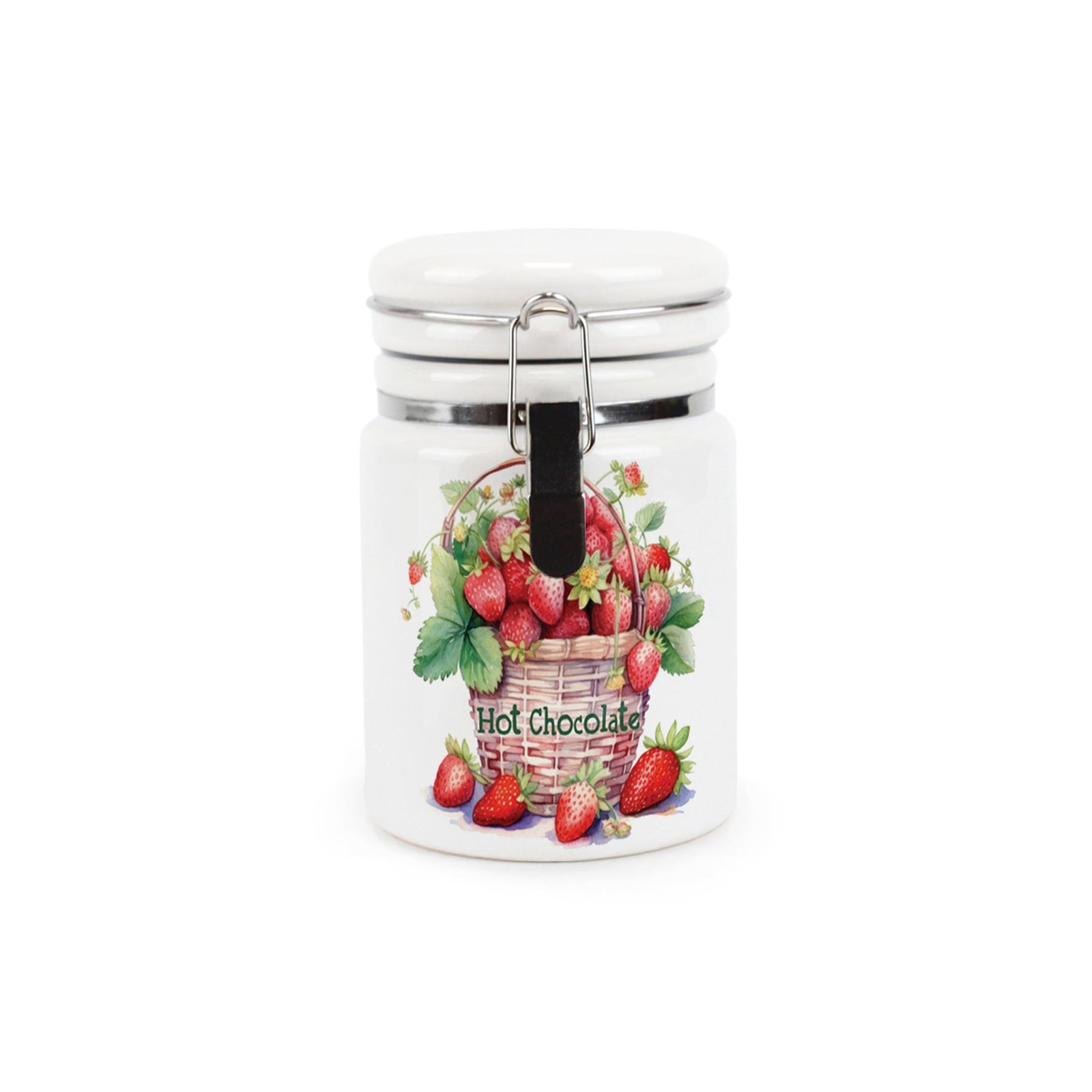Ceramic Clip-Lid Strawberry Basket Canister - Hot Chocolate Storage Container