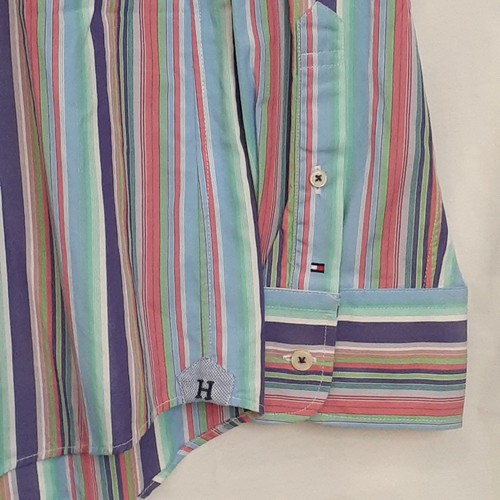 Tommy Hilfiger Slim Fit Men's Large Rainbow Striped Long Sleeve Button Up Shirt - Picture 2 of 10