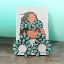 New Western Style Retro  Turquoise Earrings Geometric Statement Earrings