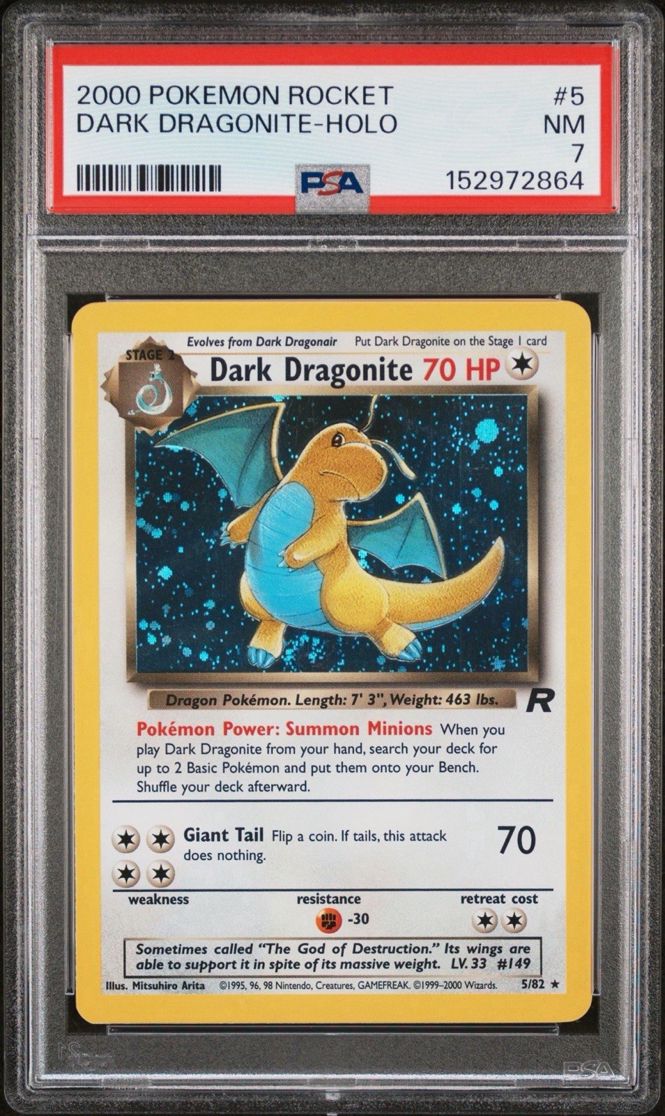 2000 POKEMON ROCKET #5 DARK DRAGONITE-HOLO PSA 7