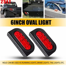 2Set 2pcs Red 6Inch LED Oval Trailer Bulb Tail Flush Mount Plugs Grommets w/Moun