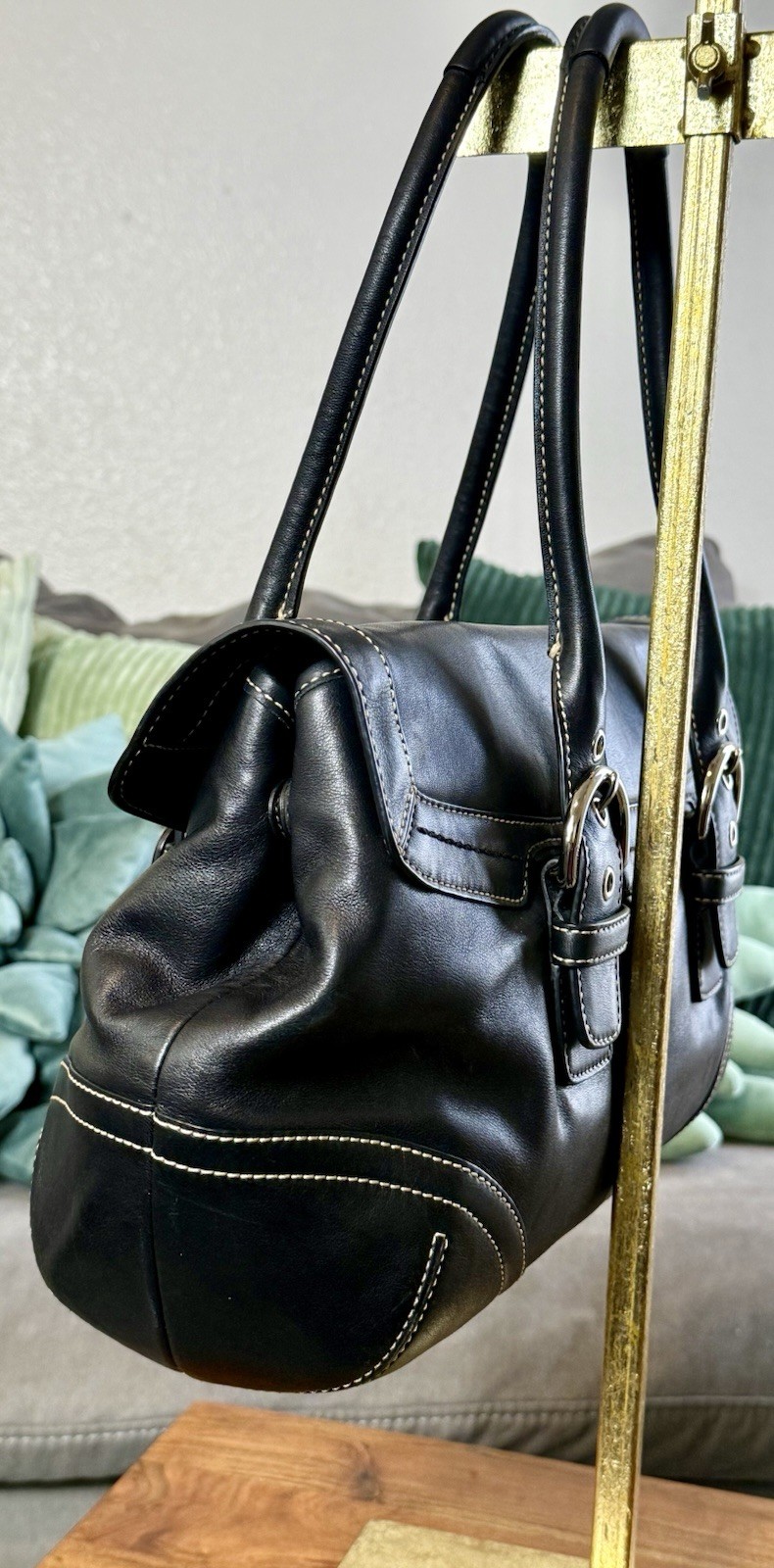 Y2K Black Leather COACH Hampton Soho Satchel/Tote Bag… - Gem