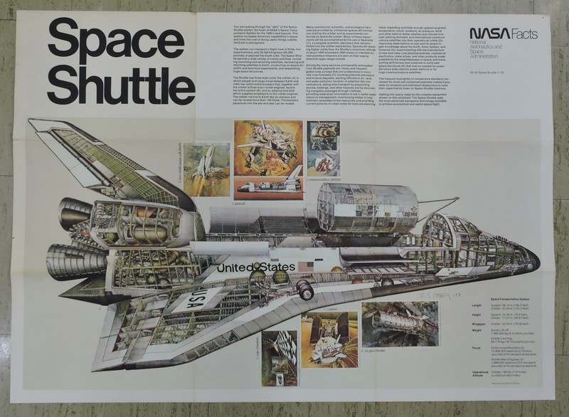 VTG 1978 NASA FACTS WALL CHART POSTER NF-81 SPACE SHUTTLE-SIGNED BARRON STOREY