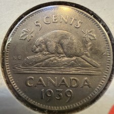 1939 Canada 5 Cents Nickel King George V Canadian Coin F10080