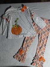 Rare Editions Girls Pumpkin Thanksgiving Outfit Size 5