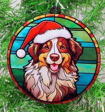 Christmas Ornament - Border Collie Santa Hat Blue Circle - FREE SHIPPING