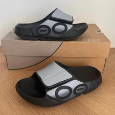 OOFOS Sport Flex Grey/Blk Slippers Slip On Sandals - SZ M 4- W 6