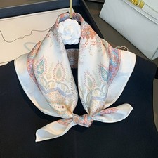 100 Pure Silk 21'' Small Scarf Women Neckerchief Wrap White Blue Orange Paisley