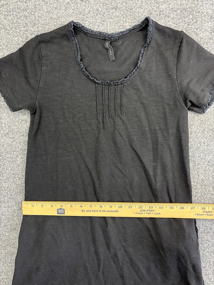 Camisa pulóver elástica Knots Sisters para mujer XS negra manga corta ribete encaje Foto 4 de 4