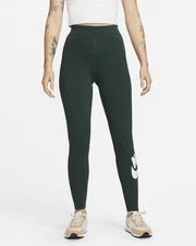 NWOT Nike Women Essential Green White High-Waisted Logo Leggings CZ8528 397 M