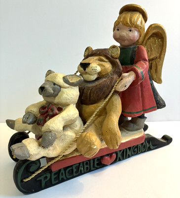 1994 Large House of Hatten Folk Art Figurine 'Peaceable Kingdom' Angel Lion Lamb
