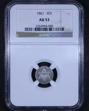 1861 Three Cent Silver - 3CS NGC AU53 - Tough Type Coin!