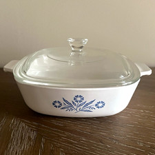 CorningWare Blue Cornflower P-1-B 1 Qt Square Glass Casserole with Lid