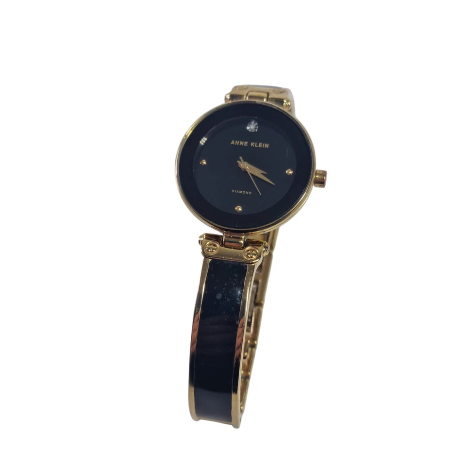 Anne Klein Diamond Watch Women's Black Enamel Gold Tone Dress Watch  — 第 2/4 张图片