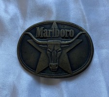 Vintage Marlboro Longhorn Solid Brass Philip Morris 1987 Mens Belt Buckle M