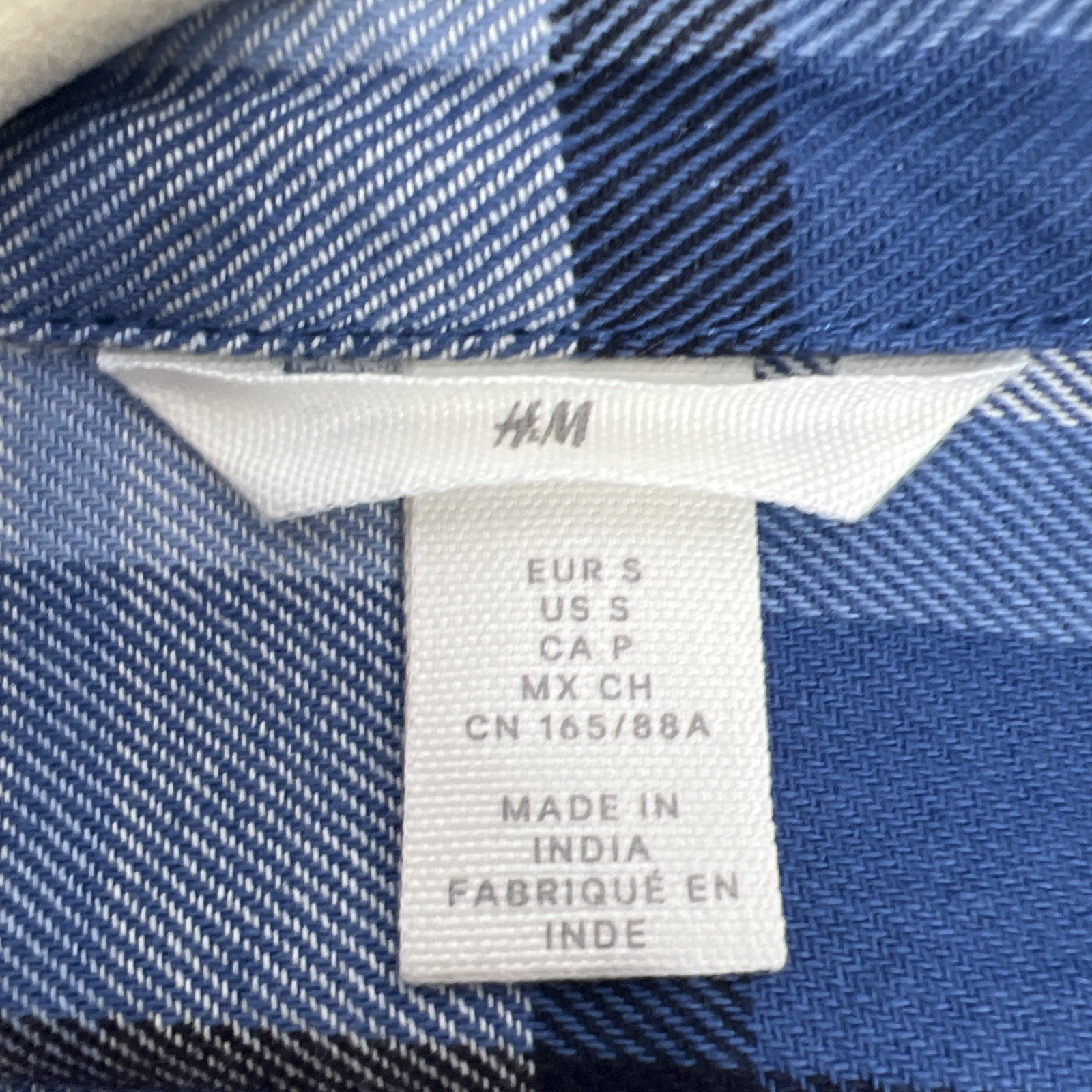 H&M Mens Cotton Button Down Up Blue Plaid Small S Oversized Girls’ Boyfriend thumbnail 3