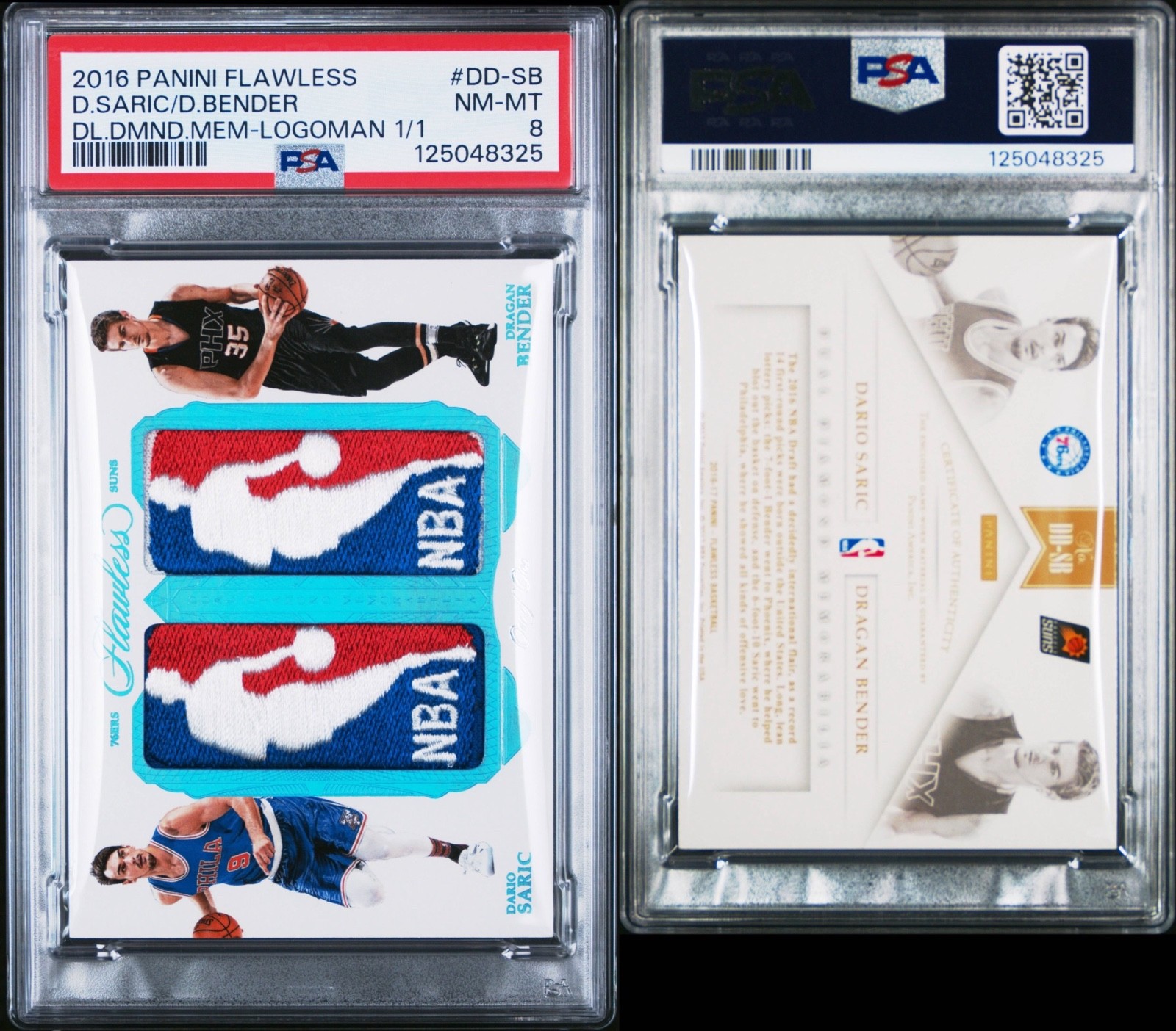 DARIO SARIC / DRAGAN BENDER 2016-17 Flawless Dual Game-Worn Logoman 1/1 PSA 8 view 3