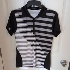 Women's Ontal Black/Gray/White Striped Short Sleeve Golf Polo Made in USA Sz. M