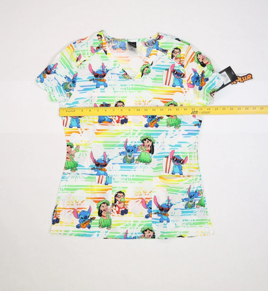 Disney Lilo & Stitch Scrub Top Womens Small V Neck Tooniforms Nurse Hula Print - Image 3 of 4