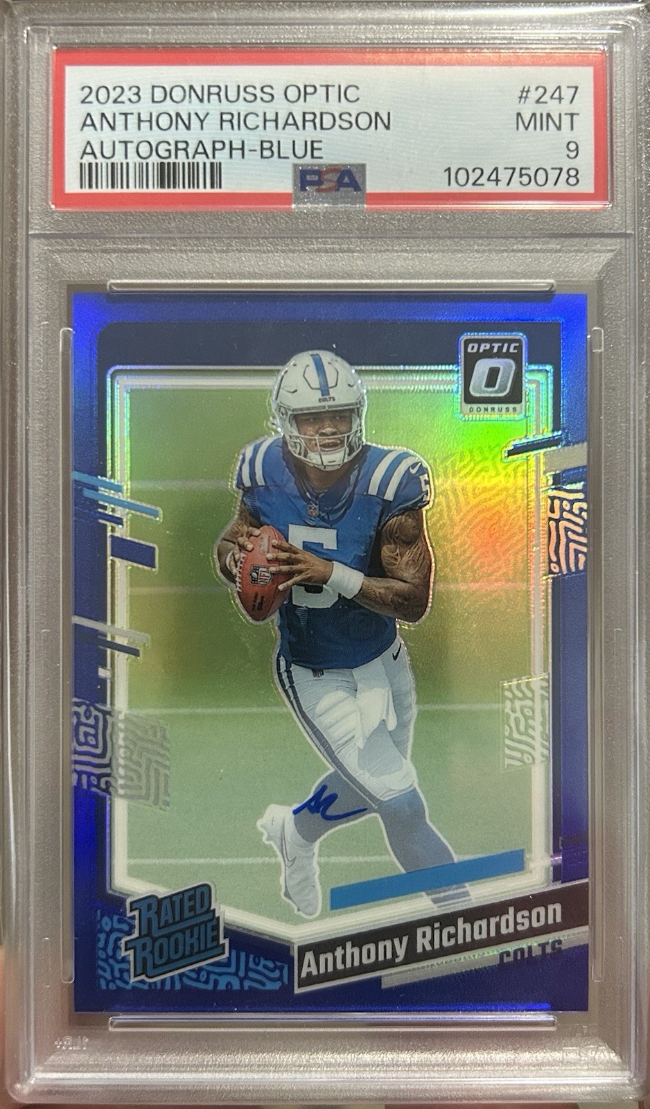 2023 Panini Donruss Optic Anthony Richardson #247 RR RPS Blue Auto /99 PSA 9
