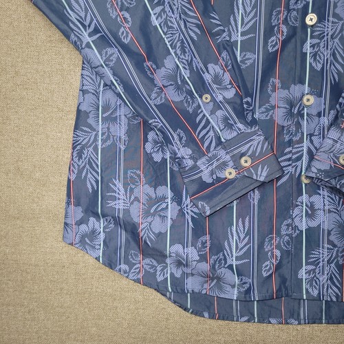 Tommy Bahama Shirt Mens XL Blue Floral Stripe Long Sleeve Button Up Silk Cotton - Picture 3 of 7