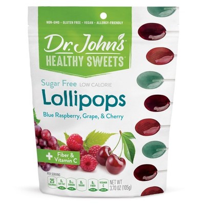 Dr. John's Healthy Sweets Blue Raspberry, Grape & Cherry Lollipops with Zero ...
