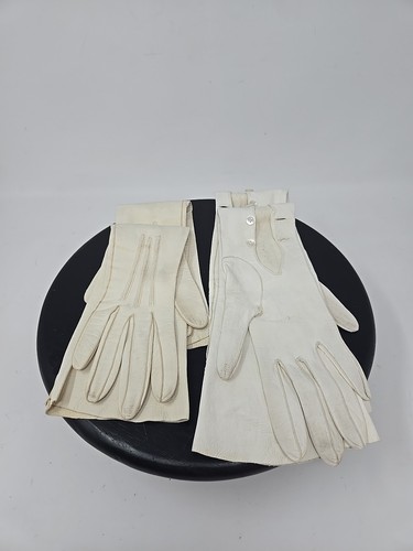 Two Pairs Of White Leather 1930s Opera Gloves Lambskin Small