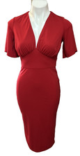 ASOS Size 4 Red Bodycon Short Sleeve Knit Dress Deep Plunge Neck Sexy