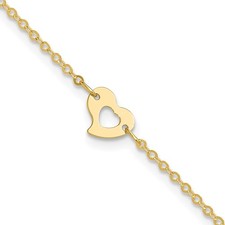 14k Yellow Gold Polished Cut-out Heart 9 inch Plus 1 inch Extender - Total 10